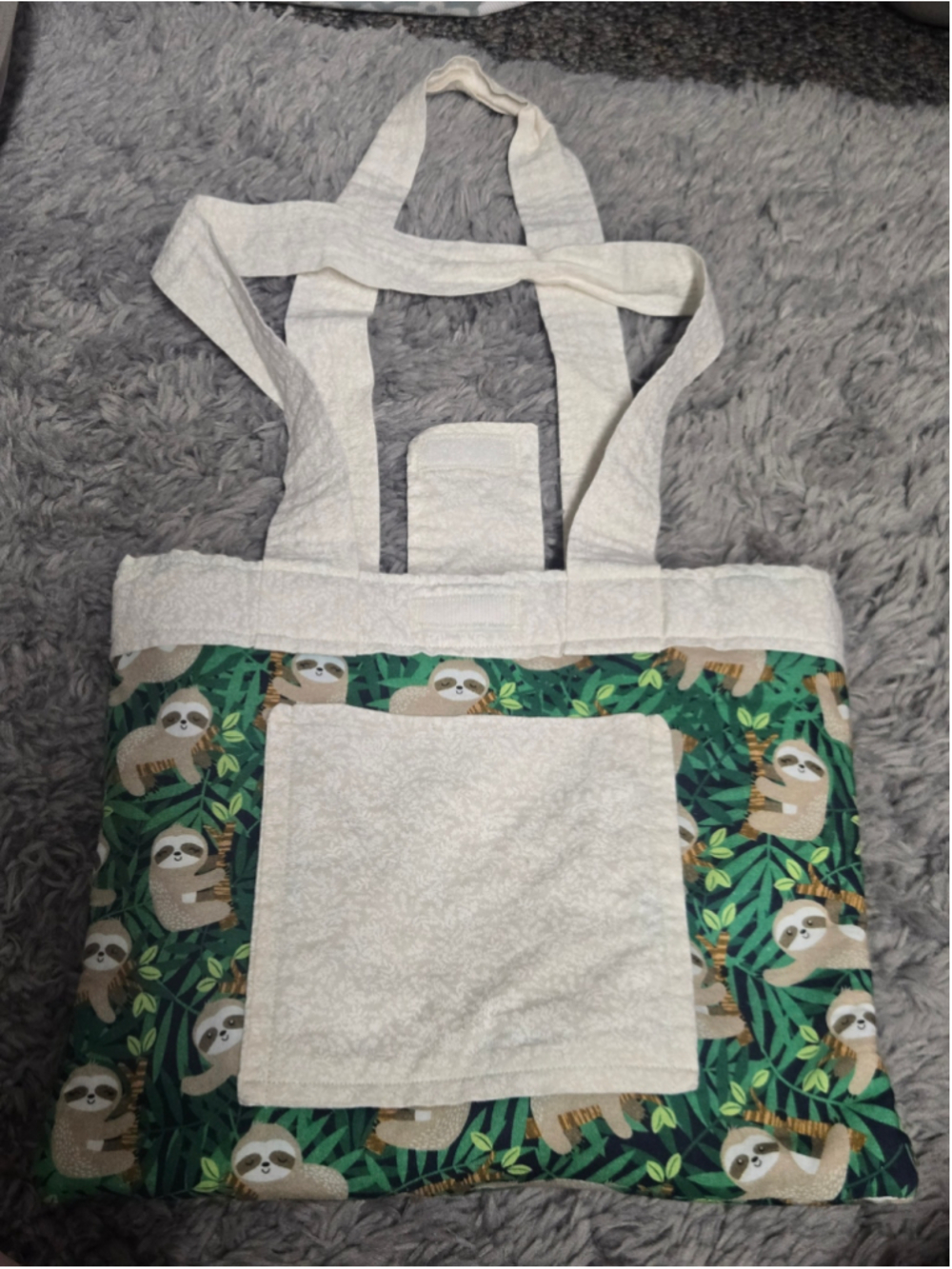Handmade Women's Unbranded Sloth Print Tote Bag One Size Green Beige 9 inches